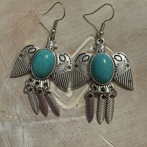 Silver and Turquoise Bird Earrings